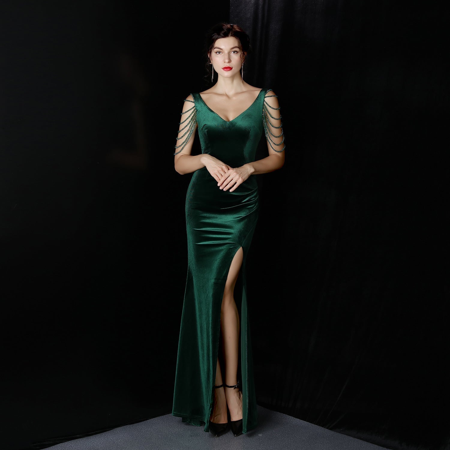 Avery Good Quality Velvet Formal Dress Oshnow