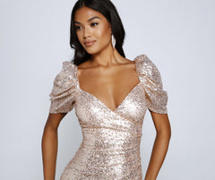 Axelle Formal Sequin Puff Sleeve Mini Dress Oshnow