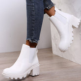 Faux Leather Chelsea Chunky Heel Ankle Boots Lug Sole Booties