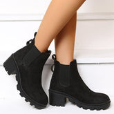 Black Chelsea Lug Sole Ankle Boots Pull On Low Heel Booties