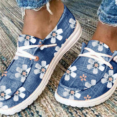 Flower Pattern Comfortable Lace-Up Flat Shoes