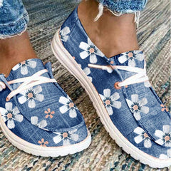 Flower Pattern Comfortable Lace-Up Flat Shoes