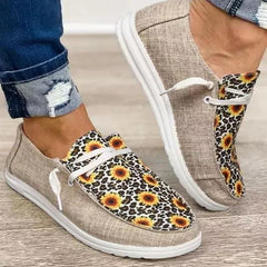 Flower Pattern Comfortable Lace-Up Flat Shoes