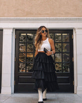 Alessia Tiered Tulle Midi Skirt - Black