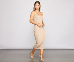 Back To Basics Ribbed Knit Midi Dress Oshnow