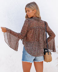 Balayage Printed Bell Sleeve Blouse Oshnow