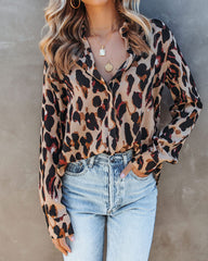 Ball Of Joy Button Down Leopard Blouse Oshnow