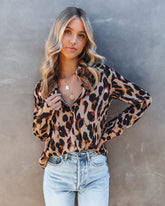 Ball Of Joy Button Down Leopard Blouse Oshnow