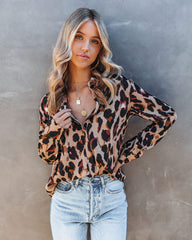 Ball Of Joy Button Down Leopard Blouse Oshnow
