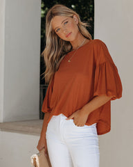 Barb Puff Sleeve Knit Top - Cognac Oshnow