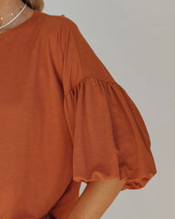 Barb Puff Sleeve Knit Top - Cognac Oshnow
