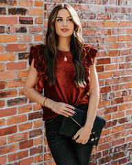 Baron Ribbed Velvet Top - Rust Oshnow