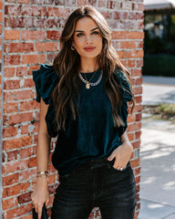 Baron Ribbed Velvet Top - Teal Oshnow