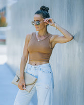 Barre Twist Knit Crop Tank - Camel Oshnow