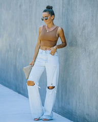 Barre Twist Knit Crop Tank - Camel Oshnow