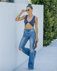 Barre Twist Knit Crop Tank - Midnight Blue Oshnow