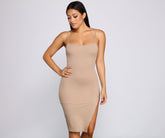 Basic Essential Ribbed Knit Midi Dress Oshnow