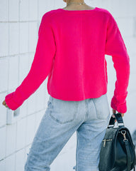 Basin Cropped Knit Sweater - Hot Pink Oshnow