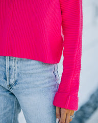 Basin Cropped Knit Sweater - Hot Pink Oshnow