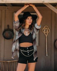 Bass Mesh Button Down Top - Brown Multi Oshnow