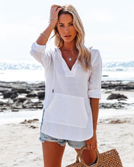 Beach Bum Cotton Pocketed Hooded Top - White Oshnow
