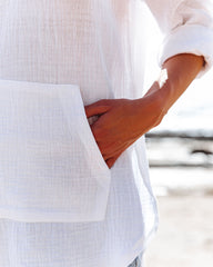 Beach Bum Cotton Pocketed Hooded Top - White Oshnow