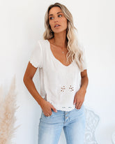 Beatrix Embroidered Mesh Eyelet Top Oshnow