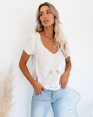 Beatrix Embroidered Mesh Eyelet Top Oshnow