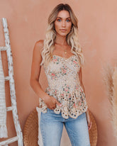 Beaufort Floral Eyelet Peplum Tank Oshnow