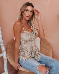 Beaufort Floral Eyelet Peplum Tank Oshnow