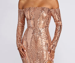 Becca Formal High Slit Sequin Dress Oshnow