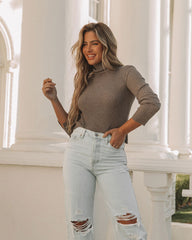 Behind The Scenes Cropped Turtleneck Knit Top - Pewter Oshnow