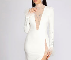 Beka Mesh And Heat Stone High Slit Dress Oshnow