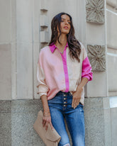 Belden Colorblock Button Down Top - Pink Multi Oshnow