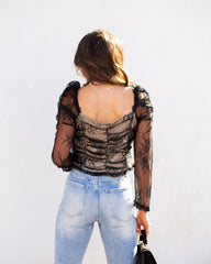 Belle Lace Up Cropped Lace Top Oshnow