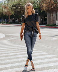 Benefit Puff Sleeve Faux Leather Top - Black Oshnow