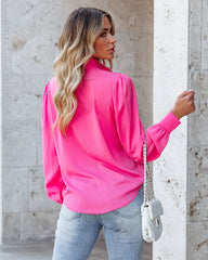 Bessy Button Down Ruffle Blouse - Pink Oshnow