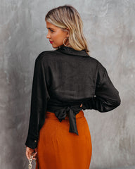 Best Bet Satin Collared Tie Blouse - Black Oshnow