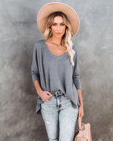Between Us Thermal Knit Top - Charcoal Oshnow
