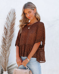 Bittersweet Relaxed Printed Peplum Top Oshnow