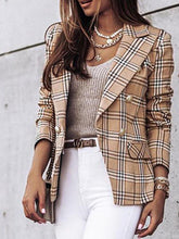Blazers Double-Breasted Plaid Printed Long Sleeve Blazer Oshnow
