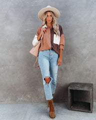Blithe Faux Suede Colorblock Button Down Top Oshnow