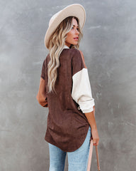 Blithe Faux Suede Colorblock Button Down Top Oshnow