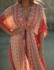 Blue Crush Printed Metallic Duster Kimono - Blush Oshnow