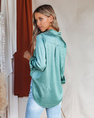 Blue Moon Satin Embossed Button Down Blouse - Jade Oshnow