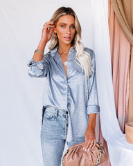 Blue Moon Satin Embossed Button Down Blouse - Slate Oshnow
