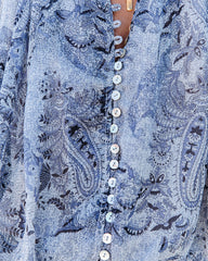 Blue With Bliss Printed Button Down Crop Blouse Oshnow