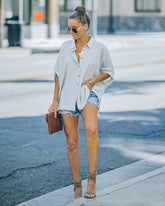 Boden Striped Relaxed Button Down Top - Denim Blue Oshnow