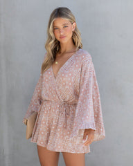 Bohemian Summer Printed Bell Sleeve Romper - Taupe