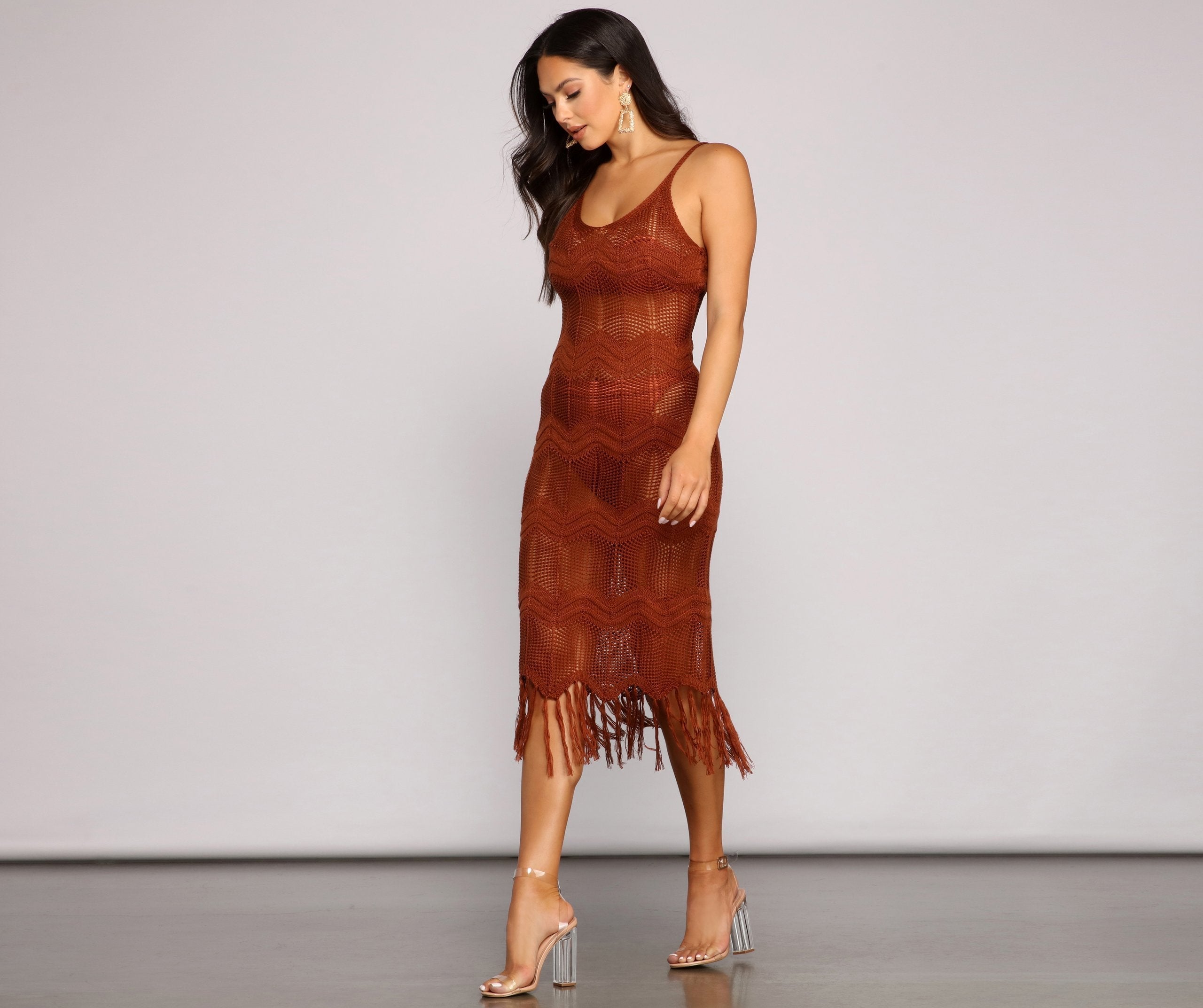 Boho-Chic Crochet Midi Dress Oshnow